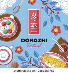 Happy Dongzhi festival background. Translate: Dongzhi festival celebration. Winter Solstice Festival. December 22. Cartoon Vector illustration template for Poster, Banner, Greeting, Card, Flyer, Post.