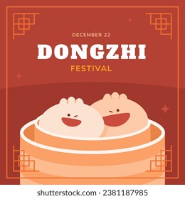 Happy Dongzhi festival background. Translate: Dongzhi festival celebration. Winter Solstice Festival. December 22. Cartoon Vector illustration template for Poster, Banner, Greeting, Card, Flyer, Post.