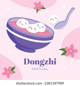 Happy Dongzhi festival background. Translate: Dongzhi festival celebration. Winter Solstice Festival. December 22. Cartoon Vector illustration template for Poster, Banner, Greeting, Card, Flyer, Post.