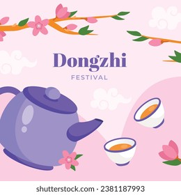 Happy Dongzhi festival background. Translate: Dongzhi festival celebration. Winter Solstice Festival. December 22. Cartoon Vector illustration template for Poster, Banner, Greeting, Card, Flyer, Post.