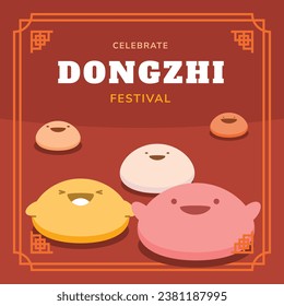 Happy Dongzhi festival background. Translate: Dongzhi festival celebration. Winter Solstice Festival. December 22. Cartoon Vector illustration template for Poster, Banner, Greeting, Card, Flyer, Post.