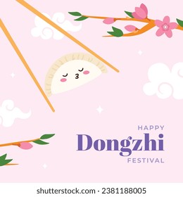 Happy Dongzhi festival background. Translate: Dongzhi festival celebration. Winter Solstice Festival. December 22. Cartoon Vector illustration template for Poster, Banner, Greeting, Card, Flyer, Post.