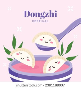 Happy Dongzhi festival background. Translate: Dongzhi festival celebration. Winter Solstice Festival. December 22. Cartoon Vector illustration template for Poster, Banner, Greeting, Card, Flyer, Post.