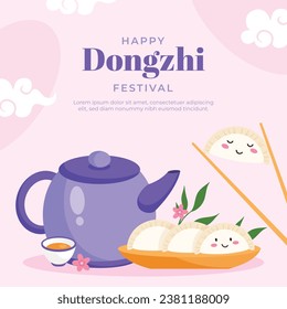 Happy Dongzhi festival background. Translate: Dongzhi festival celebration. Winter Solstice Festival. December 22. Cartoon Vector illustration template for Poster, Banner, Greeting, Card, Flyer, Post.