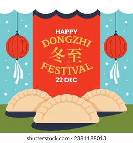 Happy Dongzhi festival background. Translate: Dongzhi festival celebration. Winter Solstice Festival. December 22. Cartoon Vector illustration template for Poster, Banner, Greeting, Card, Flyer, Post.