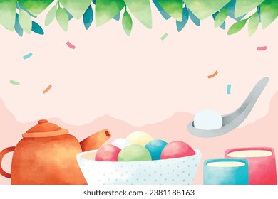 Happy Dongzhi festival background. Translate: Dongzhi festival celebration. Winter Solstice Festival. December 22. Cartoon Vector illustration template for Poster, Banner, Greeting, Card, Flyer, Post.