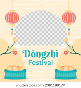 Happy Dongzhi festival background. Translate: Dongzhi festival celebration. Winter Solstice Festival. December 22. Cartoon Vector illustration template for Poster, Banner, Greeting, Card, Flyer, Post.