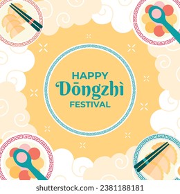 Happy Dongzhi festival background. Translate: Dongzhi festival celebration. Winter Solstice Festival. December 22. Cartoon Vector illustration template for Poster, Banner, Greeting, Card, Flyer, Post.