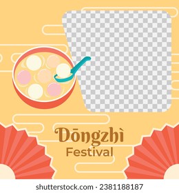 Happy Dongzhi festival background. Translate: Dongzhi festival celebration. Winter Solstice Festival. December 22. Cartoon Vector illustration template for Poster, Banner, Greeting, Card, Flyer, Post.