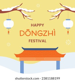 Happy Dongzhi festival background. Translate: Dongzhi festival celebration. Winter Solstice Festival. December 22. Cartoon Vector illustration template for Poster, Banner, Greeting, Card, Flyer, Post.