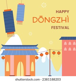 Happy Dongzhi festival background. Translate: Dongzhi festival celebration. Winter Solstice Festival. December 22. Cartoon Vector illustration template for Poster, Banner, Greeting, Card, Flyer, Post.