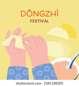 Happy Dongzhi festival background. Translate: Dongzhi festival celebration. Winter Solstice Festival. December 22. Cartoon Vector illustration template for Poster, Banner, Greeting, Card, Flyer, Post.