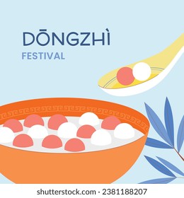 Happy Dongzhi festival background. Translate: Dongzhi festival celebration. Winter Solstice Festival. December 22. Cartoon Vector illustration template for Poster, Banner, Greeting, Card, Flyer, Post.