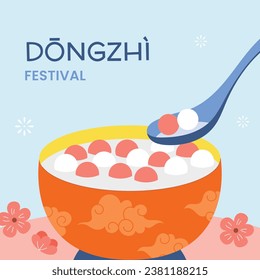 Happy Dongzhi festival background. Translate: Dongzhi festival celebration. Winter Solstice Festival. December 22. Cartoon Vector illustration template for Poster, Banner, Greeting, Card, Flyer, Post.