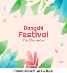 Happy Dongzhi festival background. Translate: Dongzhi festival celebration. Winter Solstice Festival. December 22. Cartoon Vector illustration template for Poster, Banner, Greeting, Card, Flyer, Post.