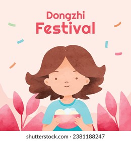 Happy Dongzhi festival background. Translate: Dongzhi festival celebration. Winter Solstice Festival. December 22. Cartoon Vector illustration template for Poster, Banner, Greeting, Card, Flyer, Post.