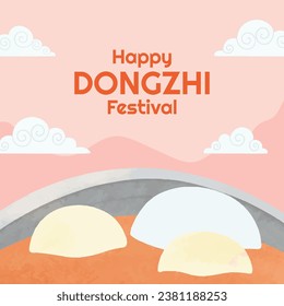 Happy Dongzhi festival background. Translate: Dongzhi festival celebration. Winter Solstice Festival. December 22. Cartoon Vector illustration template for Poster, Banner, Greeting, Card, Flyer, Post.