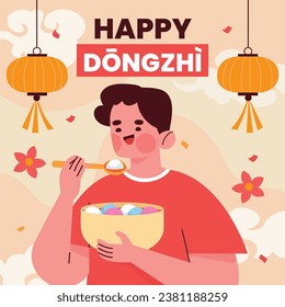 Happy Dongzhi festival background. Translate: Dongzhi festival celebration. Winter Solstice Festival. December 22. Cartoon Vector illustration template for Poster, Banner, Greeting, Card, Flyer, Post.