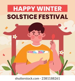 Happy Dongzhi festival background. Translate: Dongzhi festival celebration. Winter Solstice Festival. December 22. Cartoon Vector illustration template for Poster, Banner, Greeting, Card, Flyer, Post.