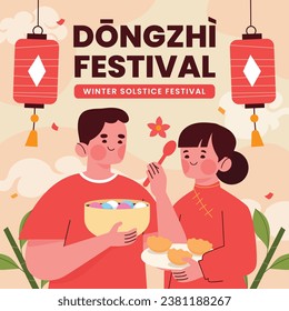 Happy Dongzhi festival background. Translate: Dongzhi festival celebration. Winter Solstice Festival. December 22. Cartoon Vector illustration template for Poster, Banner, Greeting, Card, Flyer, Post.