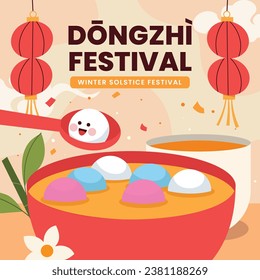 Happy Dongzhi festival background. Translate: Dongzhi festival celebration. Winter Solstice Festival. December 22. Cartoon Vector illustration template for Poster, Banner, Greeting, Card, Flyer, Post.