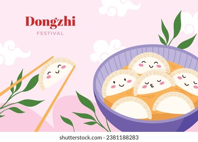 Happy Dongzhi festival background. Translate: Dongzhi festival celebration. Winter Solstice Festival. December 22. Cartoon Vector illustration template for Poster, Banner, Greeting, Card, Flyer, Post.