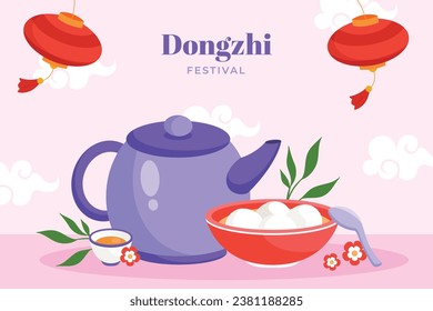 Happy Dongzhi festival background. Translate: Dongzhi festival celebration. Winter Solstice Festival. December 22. Cartoon Vector illustration template for Poster, Banner, Greeting, Card, Flyer, Post.