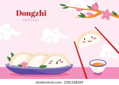 Happy Dongzhi festival background. Translate: Dongzhi festival celebration. Winter Solstice Festival. December 22. Cartoon Vector illustration template for Poster, Banner, Greeting, Card, Flyer, Post.