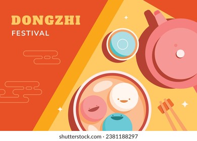 Happy Dongzhi festival background. Translate: Dongzhi festival celebration. Winter Solstice Festival. December 22. Cartoon Vector illustration template for Poster, Banner, Greeting, Card, Flyer, Post.