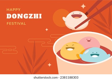 Happy Dongzhi festival background. Translate: Dongzhi festival celebration. Winter Solstice Festival. December 22. Cartoon Vector illustration template for Poster, Banner, Greeting, Card, Flyer, Post.