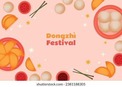 Happy Dongzhi festival background. Translate: Dongzhi festival celebration. Winter Solstice Festival. December 22. Cartoon Vector illustration template for Poster, Banner, Greeting, Card, Flyer, Post.