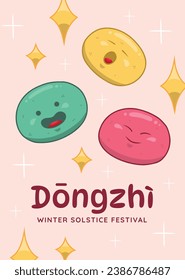 Happy Dongzhi festival background. Translate: Dongzhi festival celebration. Winter Solstice Festival. December 22. Cartoon Vector illustration template for Poster, Banner, Greeting, Card, Flyer, Post.