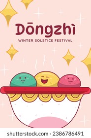 Happy Dongzhi festival background. Translate: Dongzhi festival celebration. Winter Solstice Festival. December 22. Cartoon Vector illustration template for Poster, Banner, Greeting, Card, Flyer, Post.