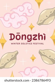 Happy Dongzhi festival background. Translate: Dongzhi festival celebration. Winter Solstice Festival. December 22. Cartoon Vector illustration template for Poster, Banner, Greeting, Card, Flyer, Post.