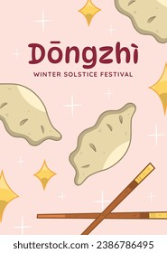 Happy Dongzhi festival background. Translate: Dongzhi festival celebration. Winter Solstice Festival. December 22. Cartoon Vector illustration template for Poster, Banner, Greeting, Card, Flyer, Post.