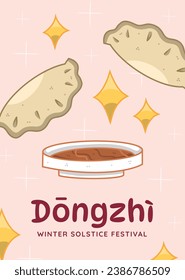 Happy Dongzhi festival background. Translate: Dongzhi festival celebration. Winter Solstice Festival. December 22. Cartoon Vector illustration template for Poster, Banner, Greeting, Card, Flyer, Post.