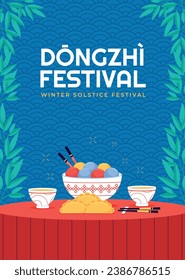 Happy Dongzhi festival background. Translate: Dongzhi festival celebration. Winter Solstice Festival. December 22. Cartoon Vector illustration template for Poster, Banner, Greeting, Card, Flyer, Post.