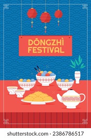 Happy Dongzhi festival background. Translate: Dongzhi festival celebration. Winter Solstice Festival. December 22. Cartoon Vector illustration template for Poster, Banner, Greeting, Card, Flyer, Post.