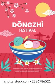 Happy Dongzhi festival background. Translate: Dongzhi festival celebration. Winter Solstice Festival. December 22. Cartoon Vector illustration template for Poster, Banner, Greeting, Card, Flyer, Post.