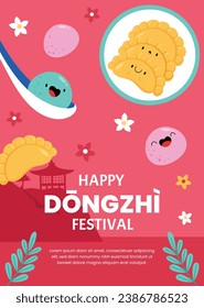 Happy Dongzhi festival background. Translate: Dongzhi festival celebration. Winter Solstice Festival. December 22. Cartoon Vector illustration template for Poster, Banner, Greeting, Card, Flyer, Post.