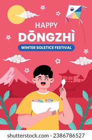 Happy Dongzhi festival background. Translate: Dongzhi festival celebration. Winter Solstice Festival. December 22. Cartoon Vector illustration template for Poster, Banner, Greeting, Card, Flyer, Post.