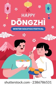 Happy Dongzhi festival background. Translate: Dongzhi festival celebration. Winter Solstice Festival. December 22. Cartoon Vector illustration template for Poster, Banner, Greeting, Card, Flyer, Post.