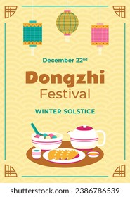 Happy Dongzhi festival background. Translate: Dongzhi festival celebration. Winter Solstice Festival. December 22. Cartoon Vector illustration template for Poster, Banner, Greeting, Card, Flyer, Post.