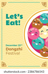 Happy Dongzhi festival background. Translate: Dongzhi festival celebration. Winter Solstice Festival. December 22. Cartoon Vector illustration template for Poster, Banner, Greeting, Card, Flyer, Post.