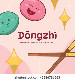 Happy Dongzhi festival background. Translate: Dongzhi festival celebration. Winter Solstice Festival. December 22. Cartoon Vector illustration template for Poster, Banner, Greeting, Card, Flyer, Post.