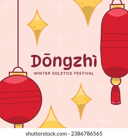 Happy Dongzhi festival background. Translate: Dongzhi festival celebration. Winter Solstice Festival. December 22. Cartoon Vector illustration template for Poster, Banner, Greeting, Card, Flyer, Post.