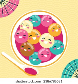 Happy Dongzhi festival background. Translate: Dongzhi festival celebration. Winter Solstice Festival. December 22. Cartoon Vector illustration template for Poster, Banner, Greeting, Card, Flyer, Post.