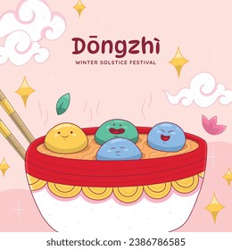 Happy Dongzhi festival background. Translate: Dongzhi festival celebration. Winter Solstice Festival. December 22. Cartoon Vector illustration template for Poster, Banner, Greeting, Card, Flyer, Post.