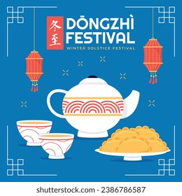 Happy Dongzhi festival background. Translate: Dongzhi festival celebration. Winter Solstice Festival. December 22. Cartoon Vector illustration template for Poster, Banner, Greeting, Card, Flyer, Post.