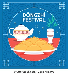 Happy Dongzhi festival background. Translate: Dongzhi festival celebration. Winter Solstice Festival. December 22. Cartoon Vector illustration template for Poster, Banner, Greeting, Card, Flyer, Post.